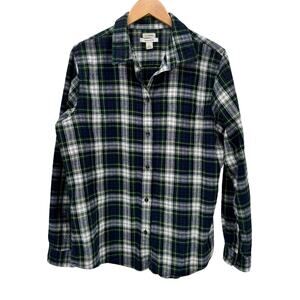 LL Bean Shirt Womens Large Blue Green Scotch Plaid Button Up Long Sleeve Relaxed
